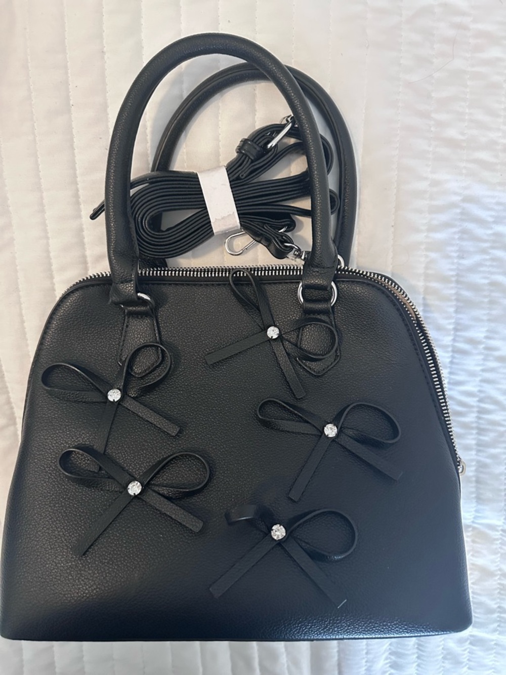 Women's Black Bow Accent Satchel Handbag